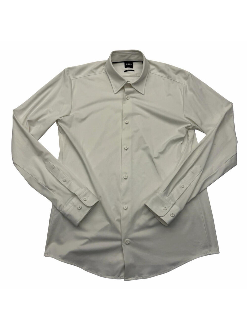 Hugo Boss P-ROAN-kent Slim Fit Technical Stretch Button Up Shirt Ivory Size S